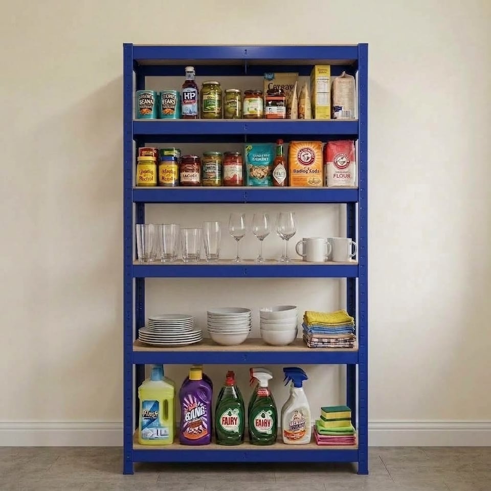 image 1 of Shelving Unit Blue Boltless Heavy Duty 5 Tier  – 180cm Tall, 375kg Capacity Garage Racking
