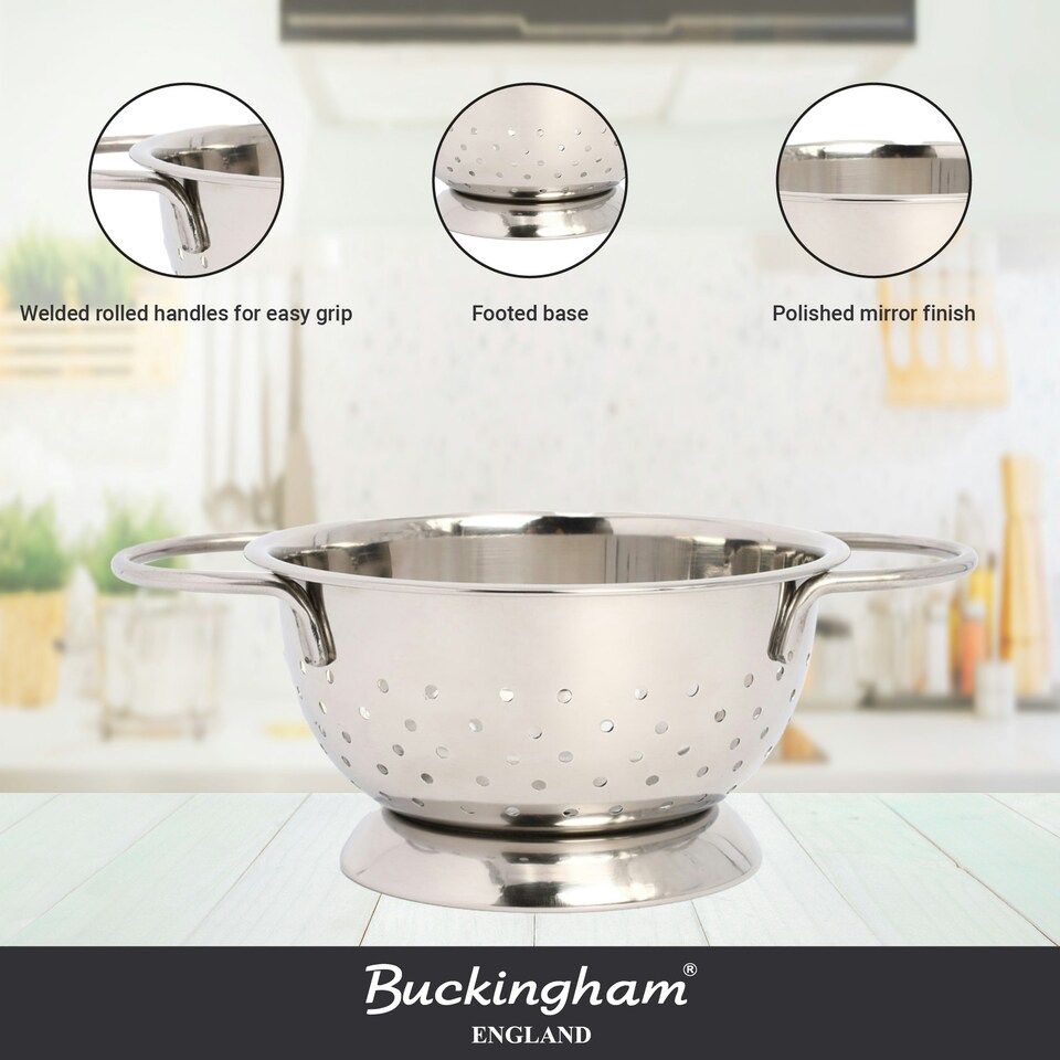 image 1 of Buckingham Stainless Steel Hemisphere Colander / Strainer 1.5 Litre / 18 cm