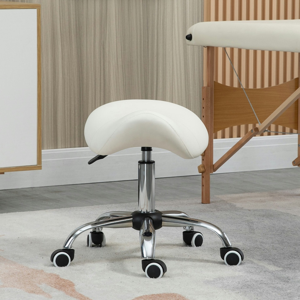 image 1 of HOMCOM PU Leather Saddle Stool w/ Moulded Padded Seat Adjustable Height Cream