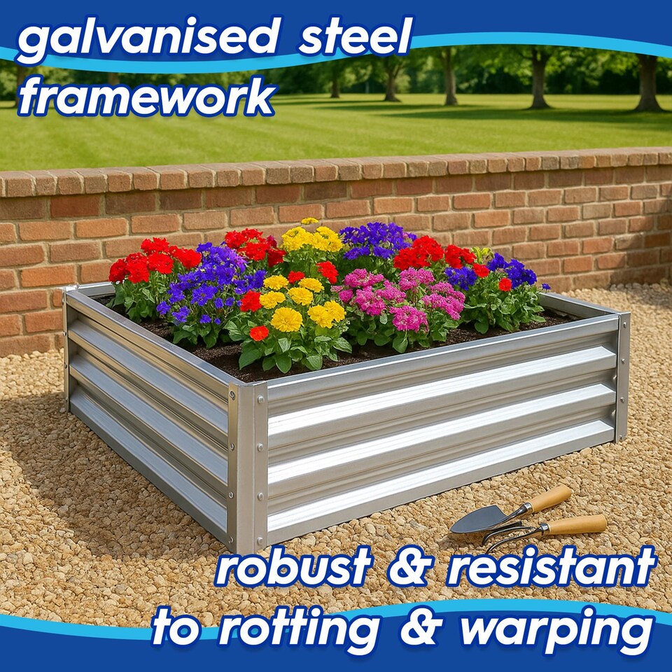 image 1 of Harbour Housewares Rectangle Galvanised Steel Raised Garden Beds - 120cm x 60cm - Ivory - Pack of 2 | Cream | Ivory