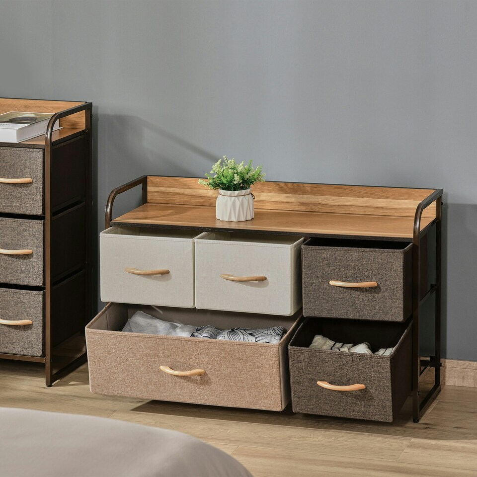 image 1 of Drawer Dresser Tower Unit Clothes Storage Organizer with Wood Top, Steel Frame