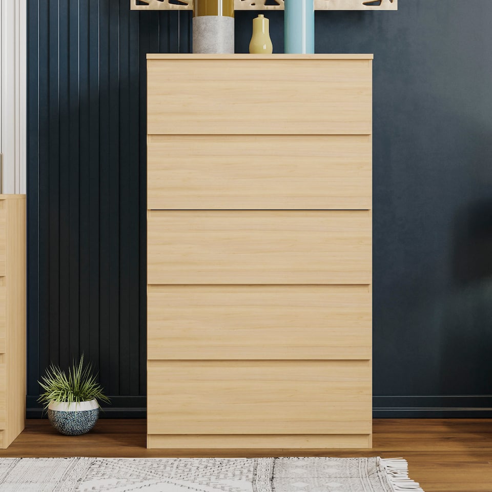 image 1 of Vida Designs Denver 5 Drawer Chest of Drawers Bedroom Storage, Pine