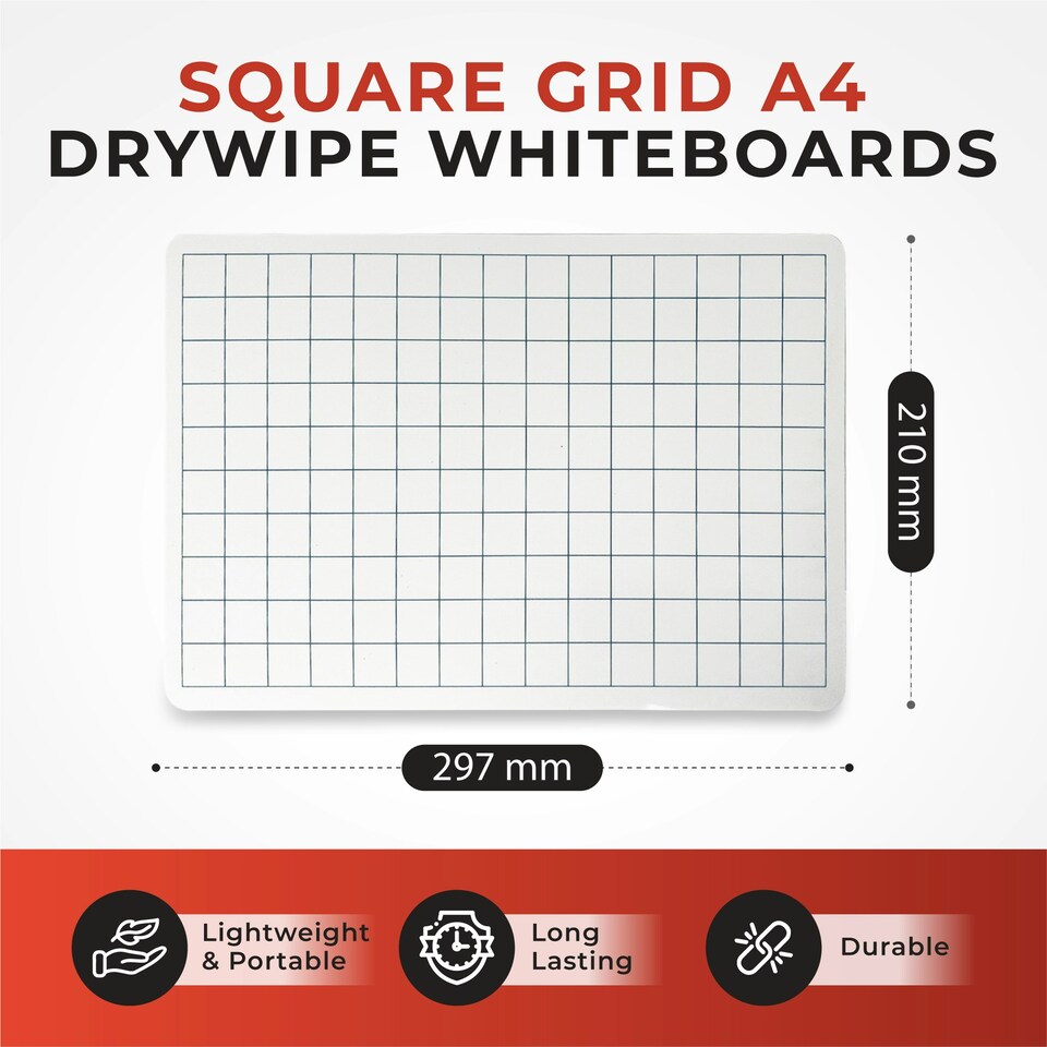 image 1 of Pack of 12 Square Grid A4 Drywipe Whiteboards