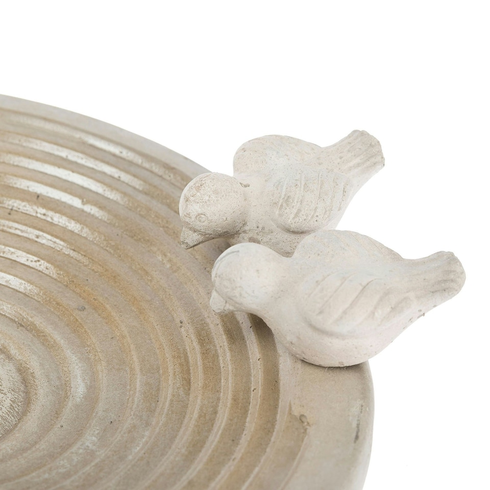image 1 of Homescapes White Round Concrete Birdbath Heavyweight with Love Birds Decoration