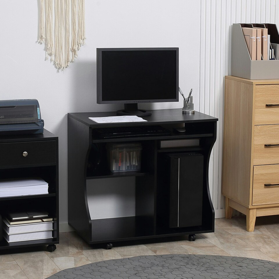 image 1 of HOMCOM Computer Table Study Desk with Sliding Keyboard Tray, Black