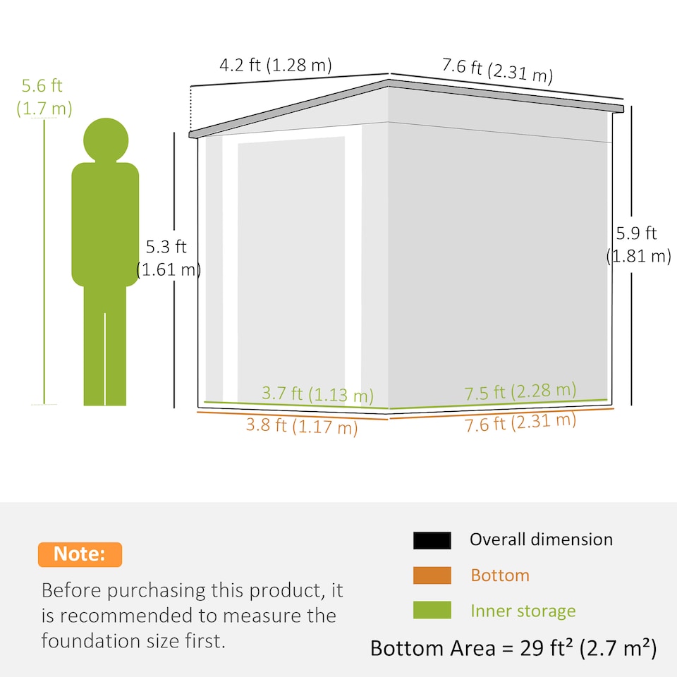 image 1 of Outsunny 7.6 x 4ft Lean to Garden Storage Shed with Window, Dark Grey