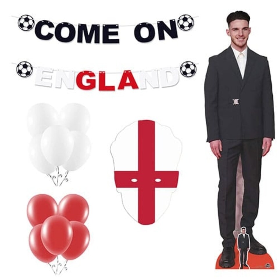 Come On England Party Decoration Kit with Declan Rice Cardboard Cutout and Face Mask