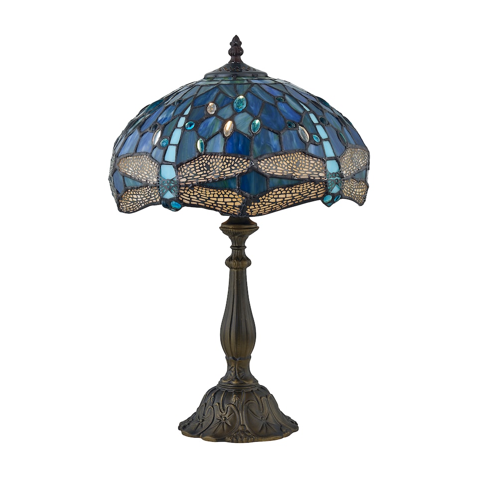 image 1 of Set of 2 Beaumont - Tiffany Dragonfly Coloured Glass 47cm Table Lamps