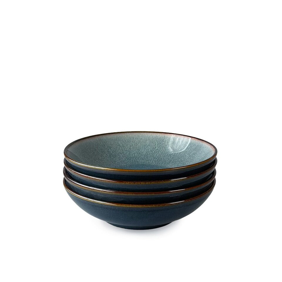 image 1 of Scandi Home Set of Four Stavanger 21cm Blue Artisan Glaze Ceramic Pasta Bowls Blue