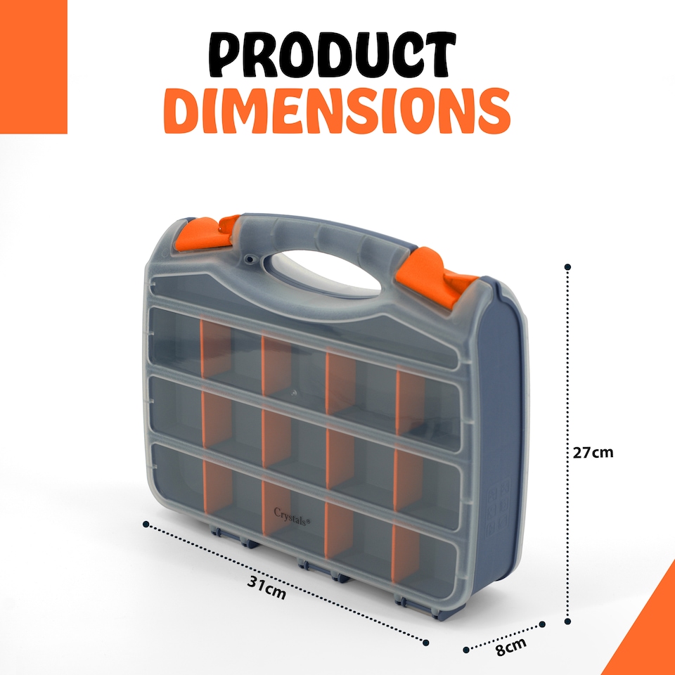 image 1 of 32 Compartment Double Sided Storage Box Tool Organiser Carry Case for Screws & Small Parts | Grey