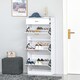 image 7 of HOMCOM Shoe Cabinet with 3 Flip Drawers, High Gloss Shoe Storage Cabinet with Top Drawer and Adjustable Shelves, Shoe Cupboard for 18 Pairs, White | White
