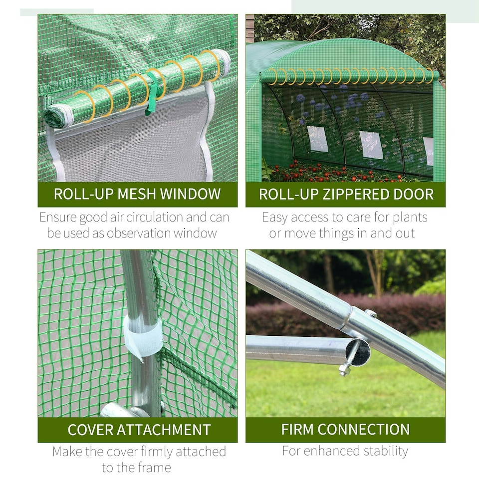 image 1 of Outsunny Tunnel Greenhouse w/ PE Cover, Outdoor Plant House w/ Door & Window