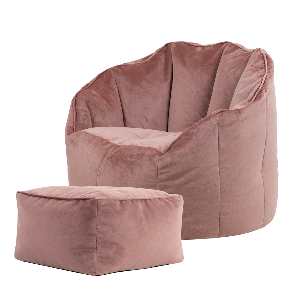 image 1 of Sirena Scallop Chair Bean Bag and Footstool Pink Velvet Bean Bags | Pink | Dusk Pink | L | 2
