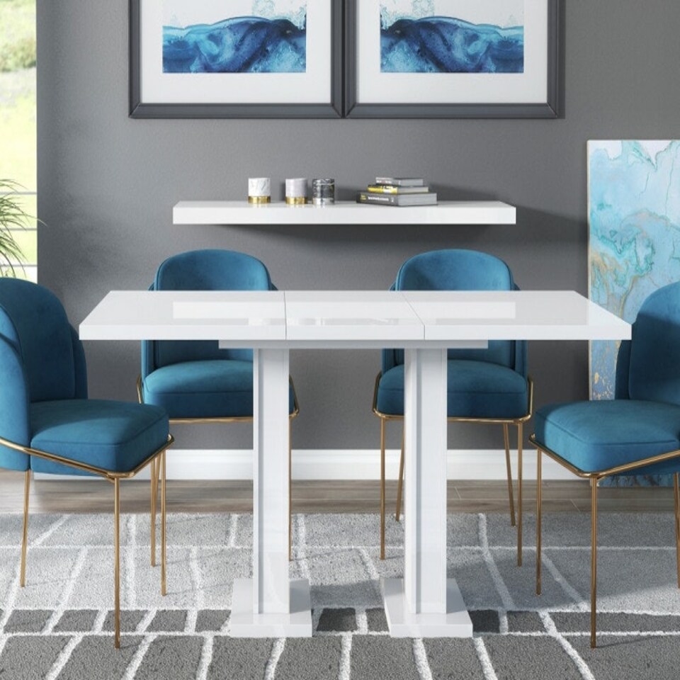 image 1 of Compact Dining Table Extendable 120-160cm White Gloss Extending Top Pillar Pedestal Leg 6-8 Seater - Gia Pro