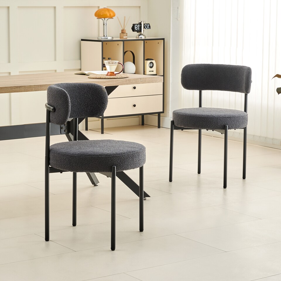 image 1 of Dining Chairs Set Teddy Fabric for Kitchen Bedroom Living Room Study Cafe Chairs