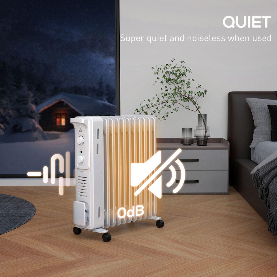 image 1 of HOMCOM 2500W Quiet Oil Filled Radiator, 11 Fin Energy Efficient Portable Electric Heater with 3 Heat Settings, Adjustable Thermostat, Safety Tip Over, Overheat Protection, for Home, White