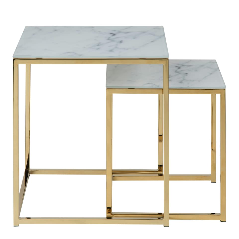 image 1 of Alisma Nest of Tables with White Marble Effect Glass Top & Gold Legs