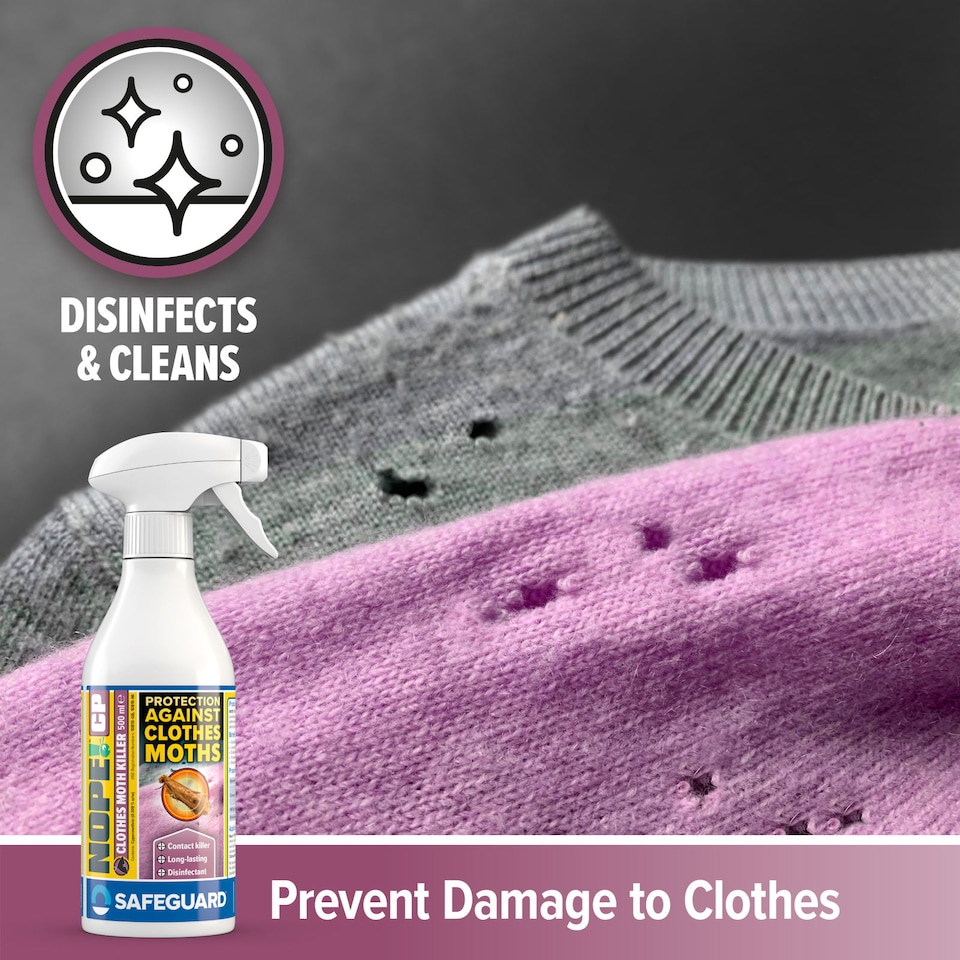 image 1 of NOPE CP Moth Killer Spray (500ml) Fast acting, Odourless, Long-lasting Moth Repellent for Home, Clothes, Wardrobe, Room, Carpets