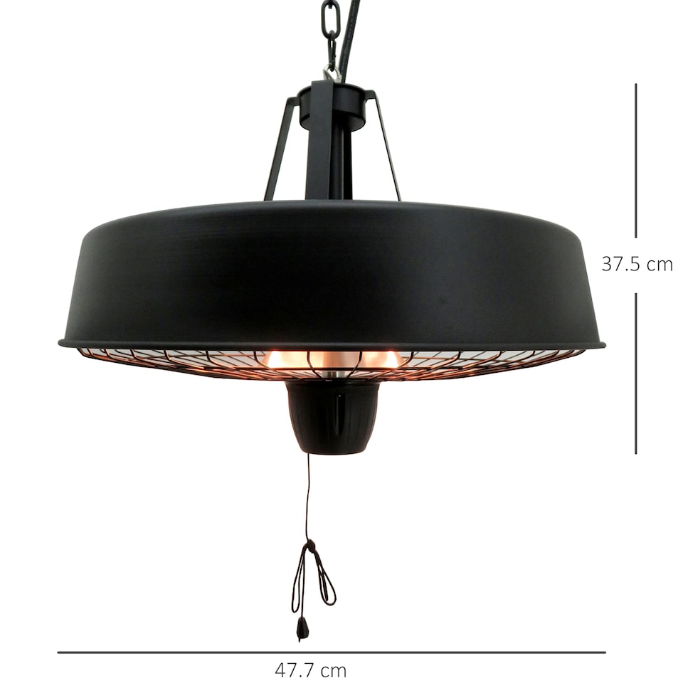 image 1 of Outsunny Adjustable Infrared Halogen Ceiling Mounted Light Heater 1000/2500W | Black | Black