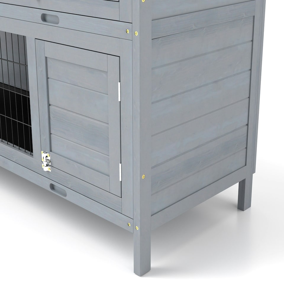 image 1 of PawHut Rabbit Hutch, Guinea Pig Hutch with No-Leak Trays & Divider, Grey