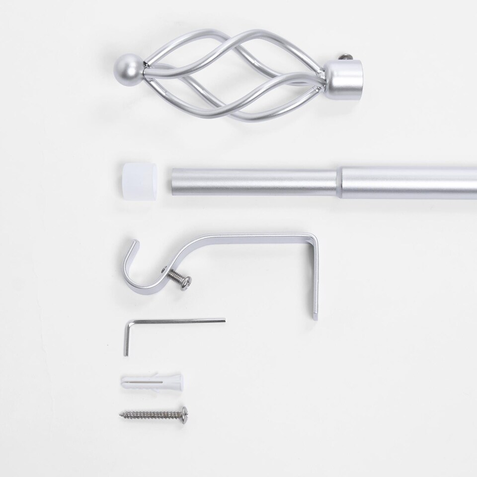 image 1 of OHS Curtain Pole Extendable 16mm Metal Finnials Twist End Rod 70-120cm | Silver
