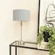 image 2 of ValueLights Maggie Brushed Chrome Candlestick Slim Table Lamp with Grey Velvet Drum Lamp Shade and LED Bulb Grey