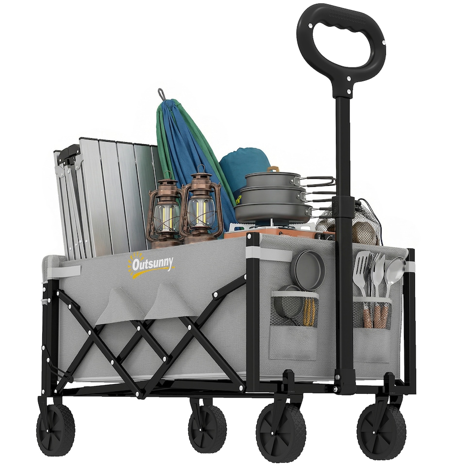 image 1 of Outsunny 60L Festival Trolley on Wheels, Collapsible Wagon Cart | Grey | Grey | 71 x 45 x 86 cm