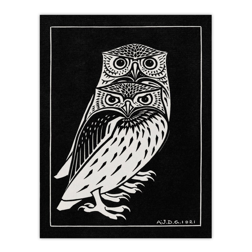 image 1 of Julie de Graag Framed Wall Art Print Two Owls Vintage Animal Painting Home Décor