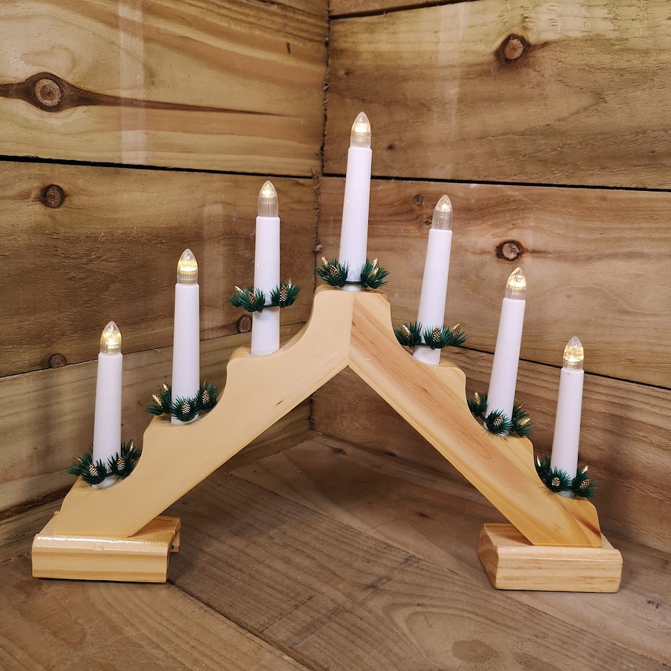 image 1 of 40cm Premier Christmas Candlebridge with 7 Bulbs in Light Wood Battery Operated
