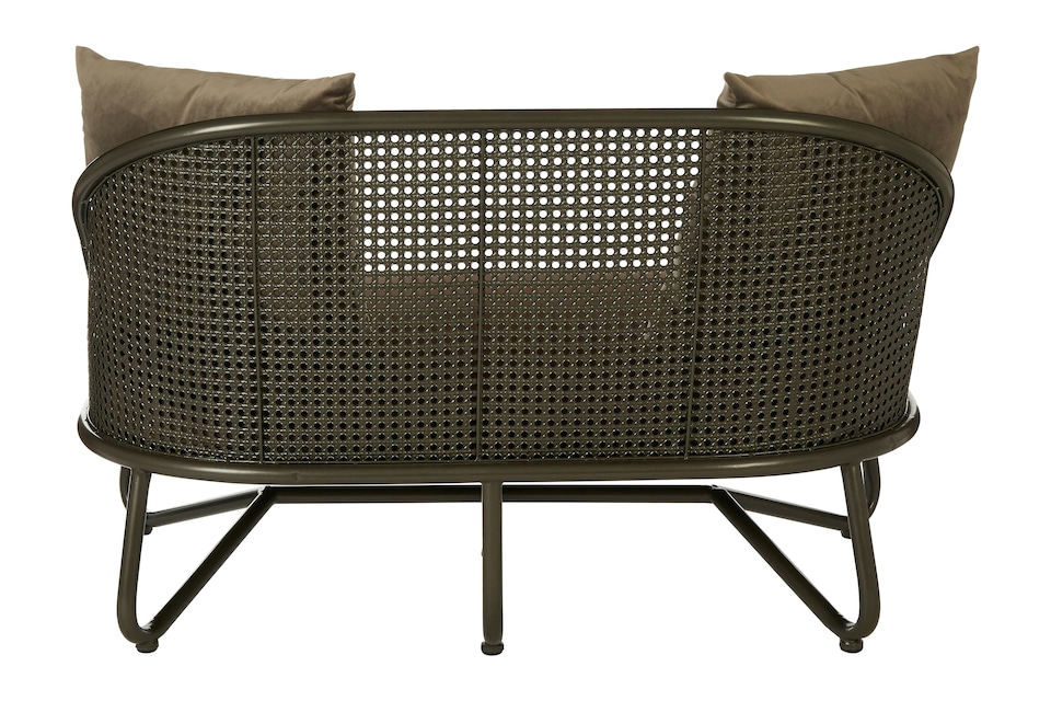 image 1 of 2 Seat Sofa With Curved Legs,Faux Upholstered Couch With Open Lattice Backrest,Two Seater Sofa For Patio | Brown | Two Seater