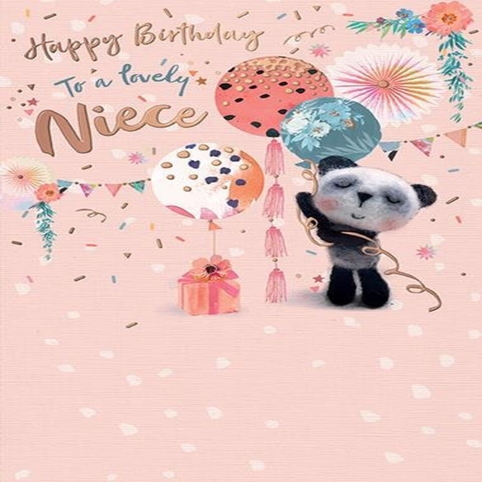 Words 'n' Wishes Lovely Niece Happy Birthday Card - Panda Balloons Flowers