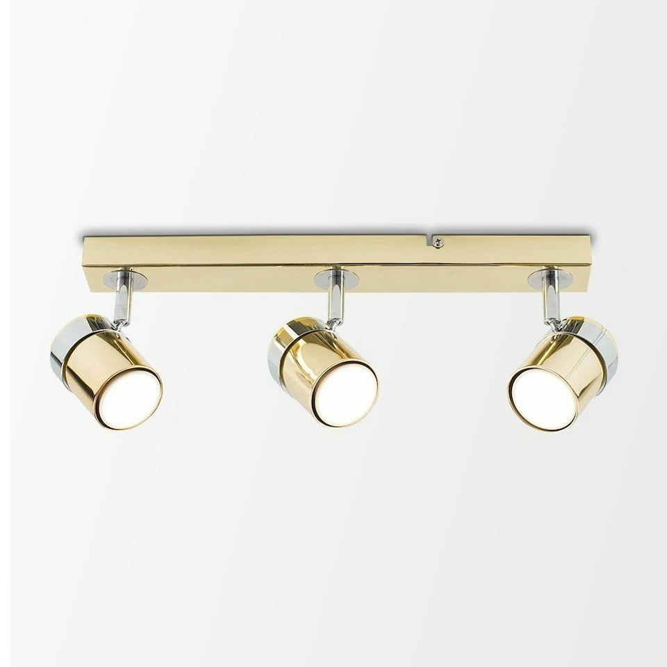 image 1 of ValueLights 3 Way Adjustable Chrome And Polished Gold Effect Straight Bar Ceiling Spotlight