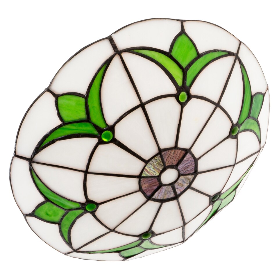 image 1 of Traditional Stained Glass Tiffany Pendant Light Shade with Emerald Green Leaves | Green