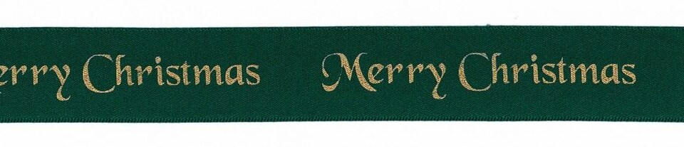 Berisfords 455 Hunter Green 25mm Merry Christmas Ribbon (Value Roll) for Dressmaking - per 20 metre roll