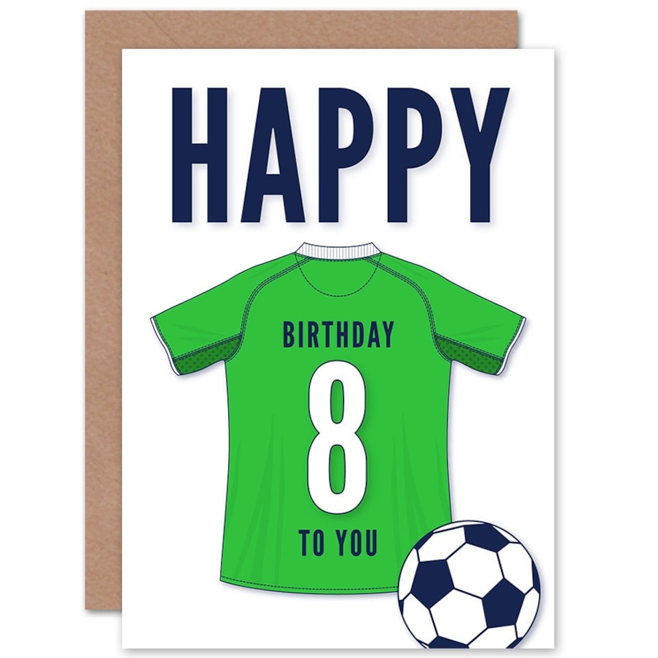 image 1 of Football Strip Kit Green Jersey Top Age 8 Year Old Child Kids 8th Birthday Card