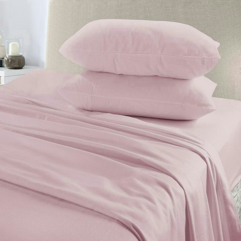 image 1 of Plain Dye Flannelette Pink Super King Sheet Set Pink | Super King
