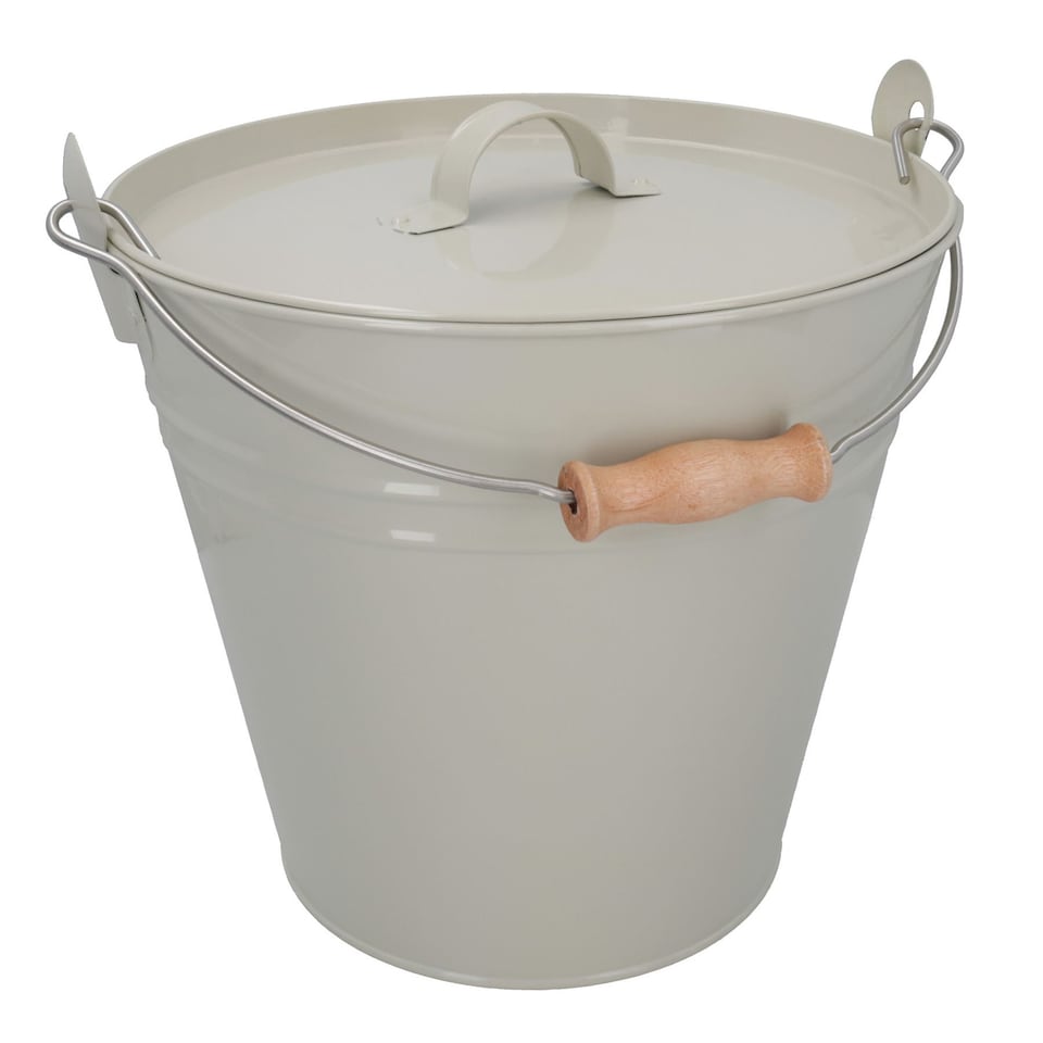 image 1 of Coal Bucket & Lid Cream Metal Ash Tidy Bin Coal Carrier Fire Log Burner Kindling