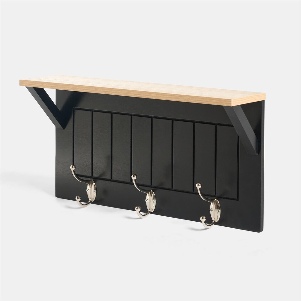 image 1 of OHS Wall Shelf Coat Rack Wood Effect Floating Display Unit