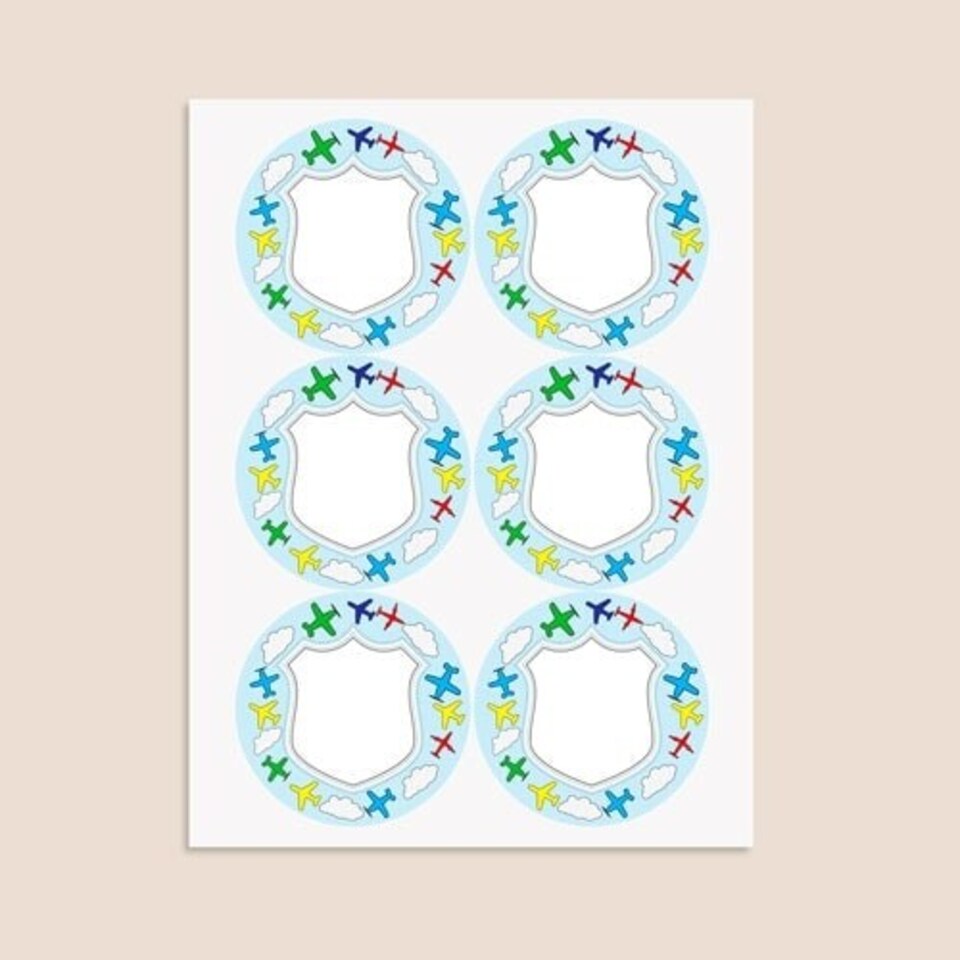image 1 of Planes Design Round Stickers 88mm - Sheet of 6