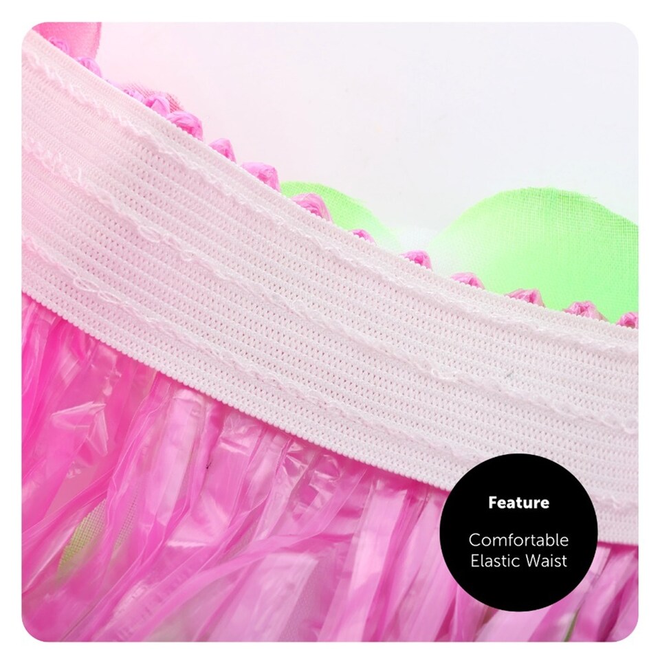 image 1 of 80cm Hawaiian Long Pink Hula Skirt & Lei | Pink | 3
