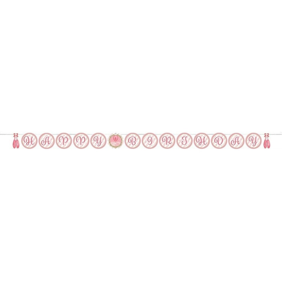 Creative Party Ribbon Ballet Shoes Happy Birthday Banner - White/Pink/Gold - One Size
