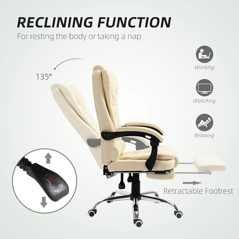 image 1 of HOMCOM Executive Office Chair, Recliner Computer Chair with Footrest, Cream