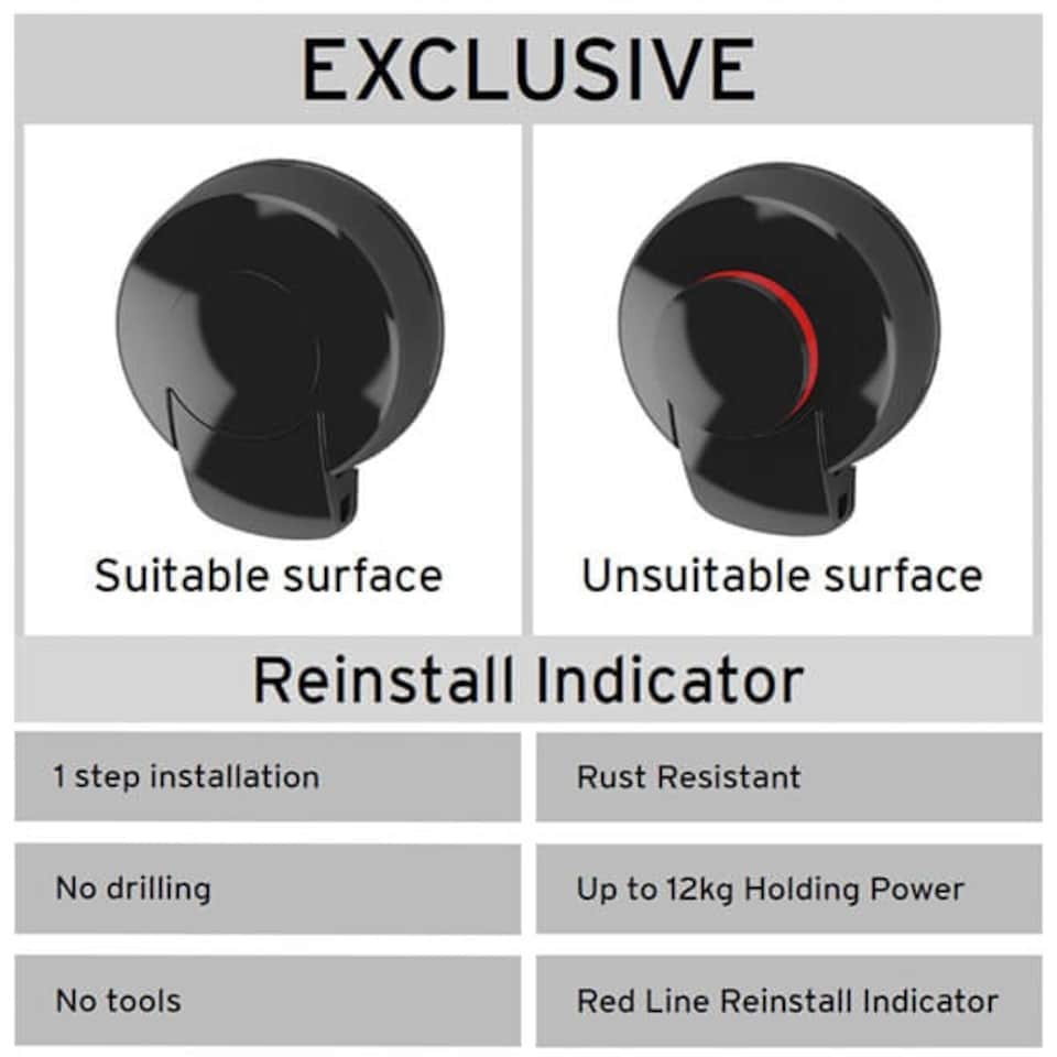 image 1 of Showerdrape Suctionloc Black Steel Suction Wall Mounted Towel Ring