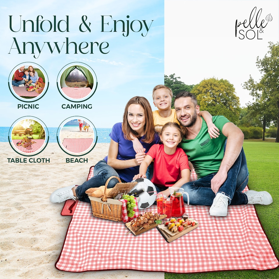 image 1 of Pelle & Sol Red Picnic Blanket Waterproof 200x140cm
