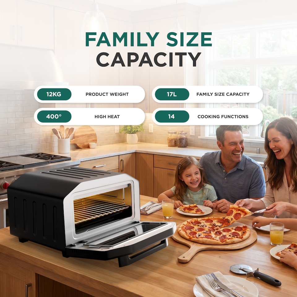 image 1 of 17L Electric Pizza Oven & Air Fryer, 400°C, Fits 12" Pizza