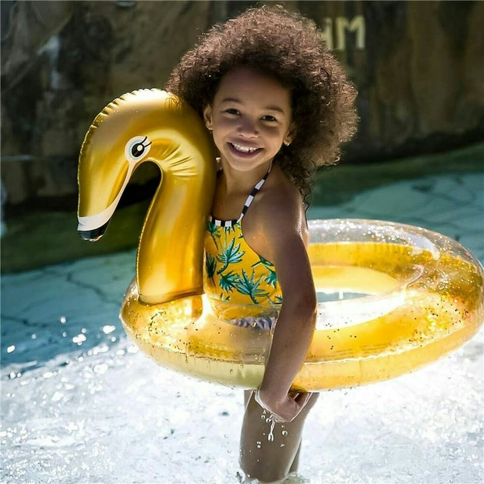 image 1 of Inflatable Pool Float Swim Essentials Swan Glitter