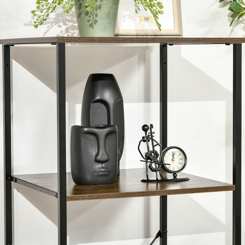 image 1 of HOMCOM Industrial Storage Cabinet with 2 Open Shelves and 3 Foldable Fabric Drawers, Multifunctional Bookshelf in Living Room, Study, Bedroom, Rustic Brown