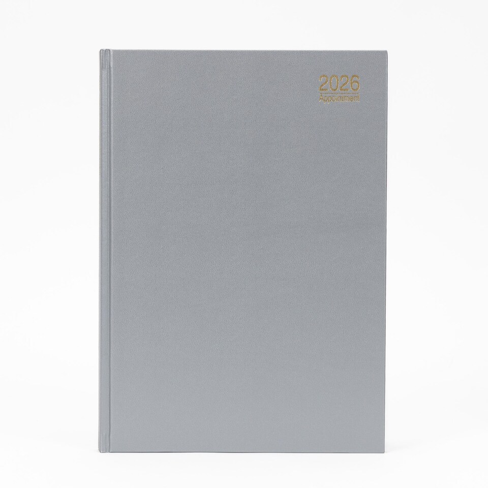 image 1 of 2026 Page a Day A4 Appointment Diary with Times Hour Slot - Personal Work Schedule Hardback Planner Organiser - Full Page Saturday & Sunday (Grey)