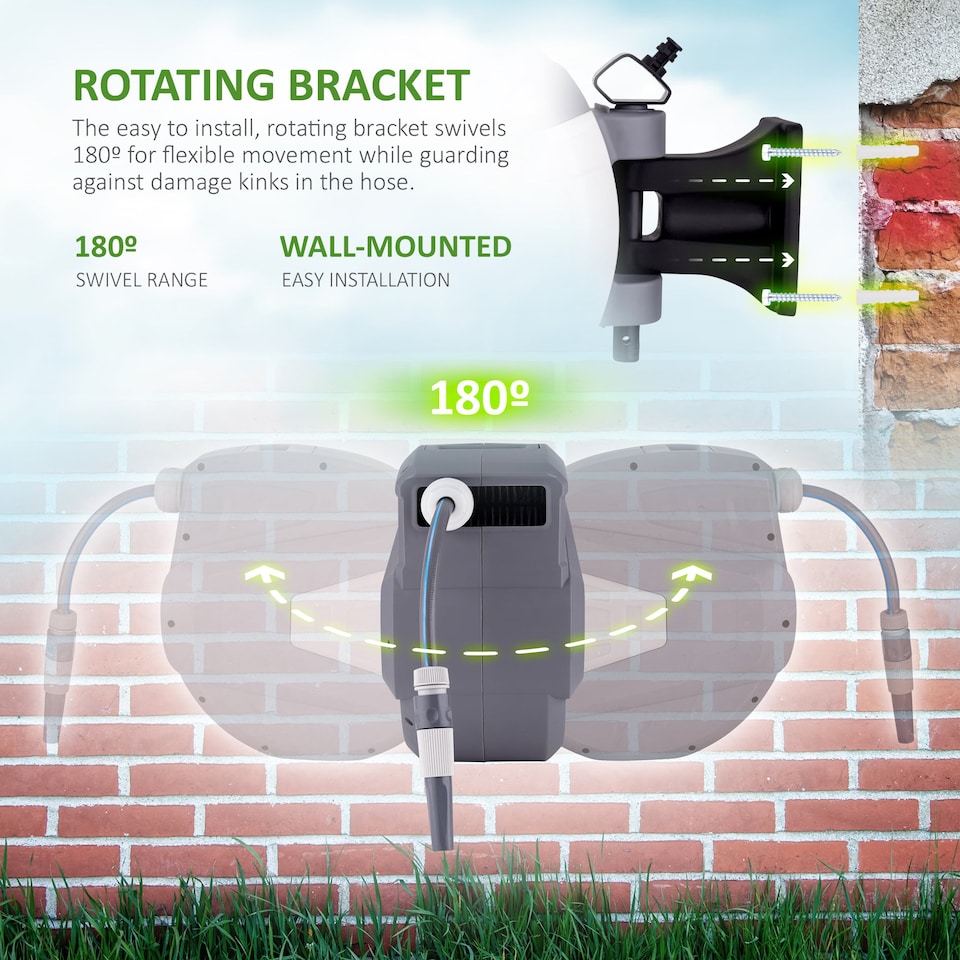 image 1 of NETTA Retractable Hose Reel with Auto Rewind, 180° Swivel and 9-Function Spray Gun