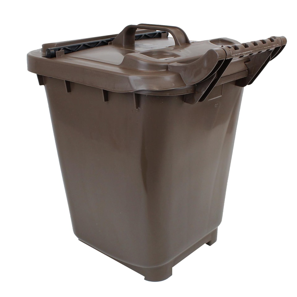 image 1 of Kerbside Compost Caddy with Locking Lid - Brown - for Food Waste Recycling (23 Litre) - Plastic Bin with Composting Guide